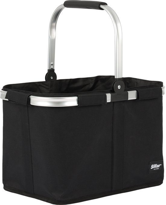Sillar Boodschappenmand 30L - opvouwbare boodschappentas - versterkte bodem - aluminium frame - voor boodschappen, picknick, uitstapjes - tot 15kg - zwart