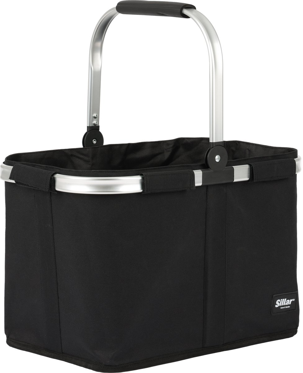 Sillar Boodschappenmand 30L - opvouwbare boodschappentas - versterkte bodem - aluminium frame - voor boodschappen, picknick, uitstapjes - tot 15kg - zwart