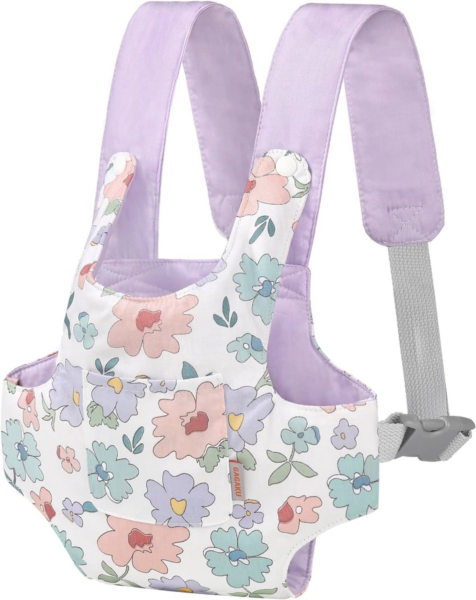 Babydrager voor Poppen - Dierentransportbox met Verstelbare Polsriem in Paars met Bloemen