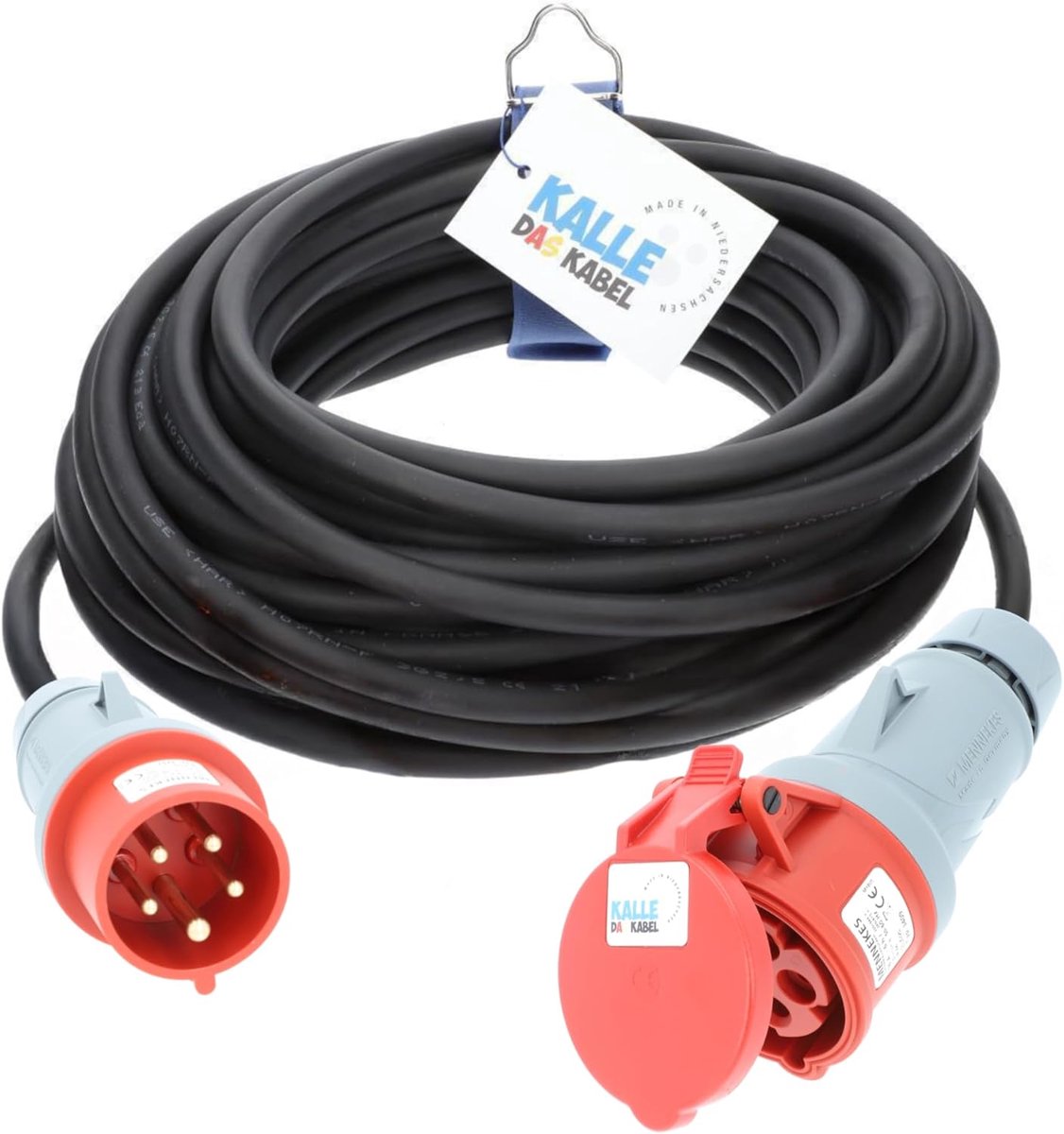KALLE DAS KABEL CEE Verlengkabel 400V 16A – H07RN-F 5G – Gummi Krachtstroomkabel met CEE Stekker & Kupplung – IP44 Buiten & Industrie – 2.5 mm² 15 Meter