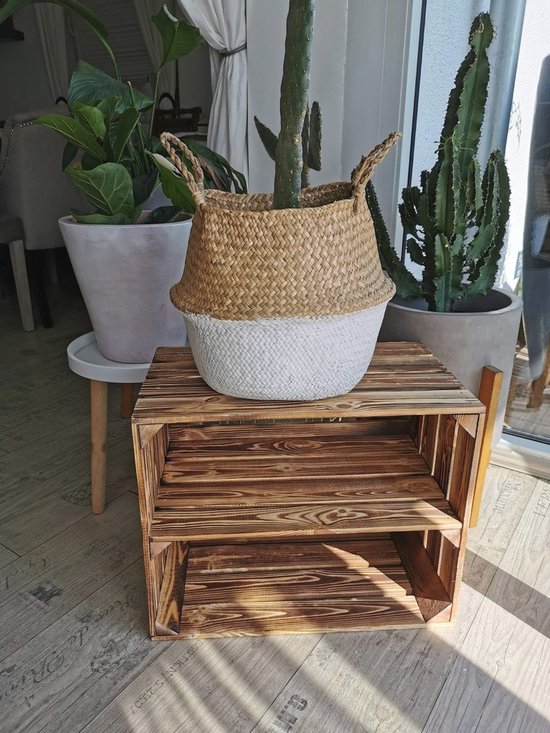 Grote fruitkist TAMME wit / donker / gevlamd met twee legplanken / tussenplanken ca. 55 x 55 x 30 cm / kast kruidenrek appelkist / wijnkist opbergrek opbergkist (wit