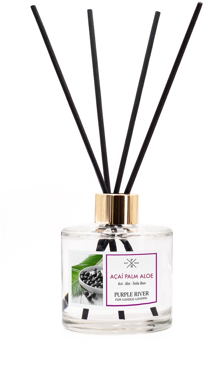 Purple River Candle Geurstokjes - Acai Palm en Aloe - met rietstokjes - geurolie