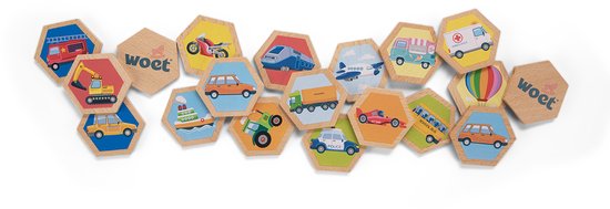 Woet® Houten Memory Spel met Voertuigen - Geheugenspel voor Kinderen - FSC - Inclusief Opbergzak - Educatief Speelgoed - Vanaf 2 Jaar