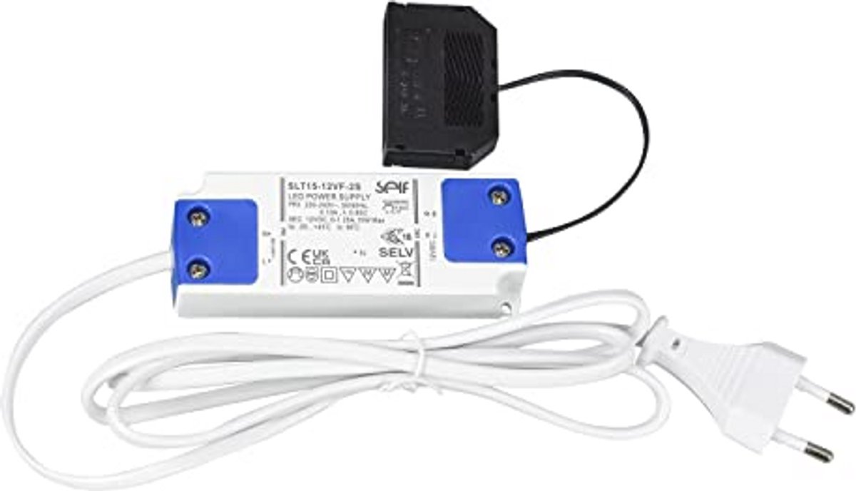 LED transformator 12V met 6-voudige mini-AMP-verdeler en 1,5 m voedingskabel