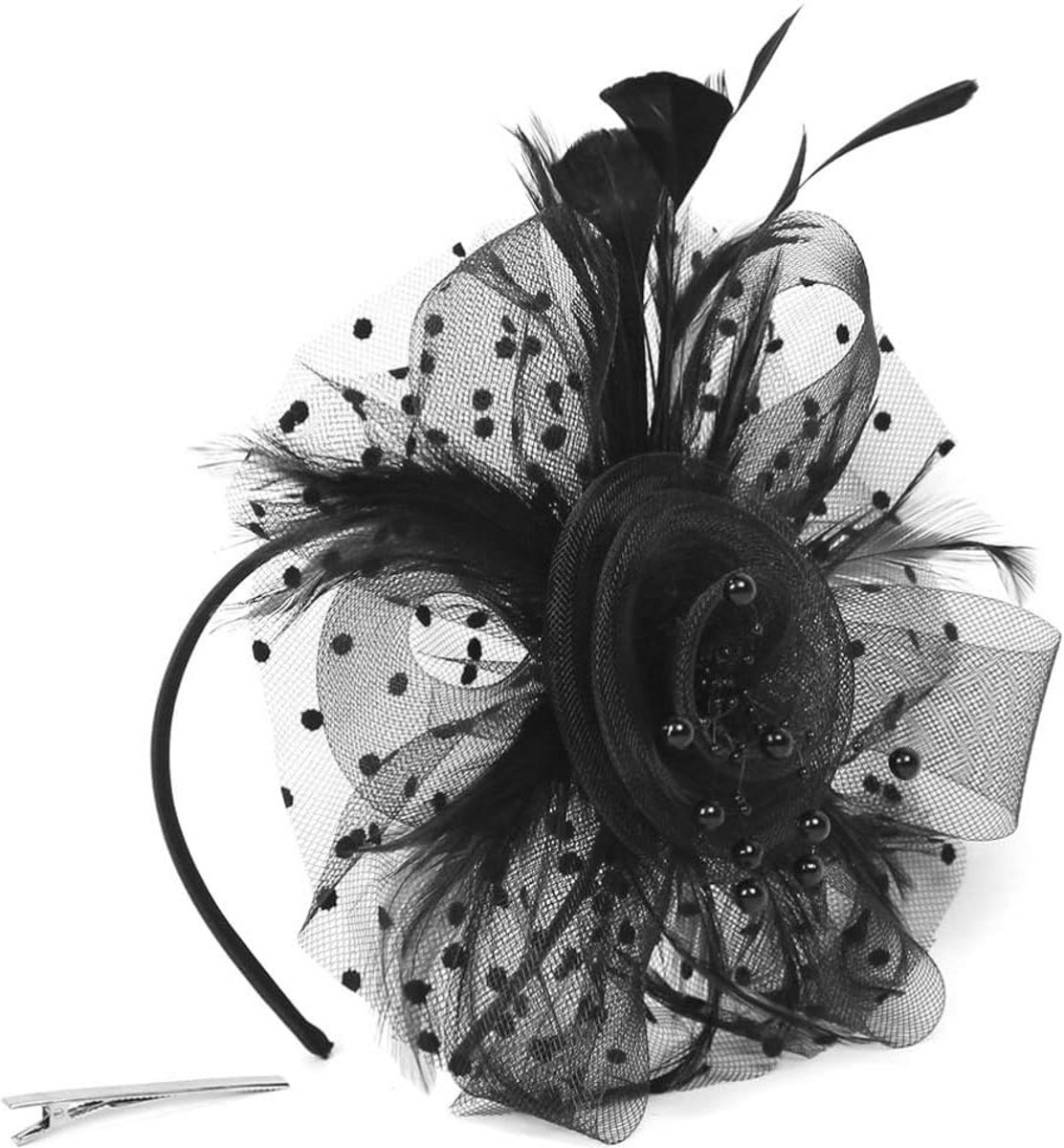 Vintage Dames Hoed Sinamay Met Veer en Sluier voor Speciale Gelegenheden