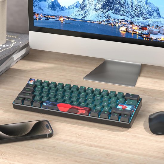 Compact Ergonomic Mechanical Gaming Keyboard with LED Backlight and 61 ...