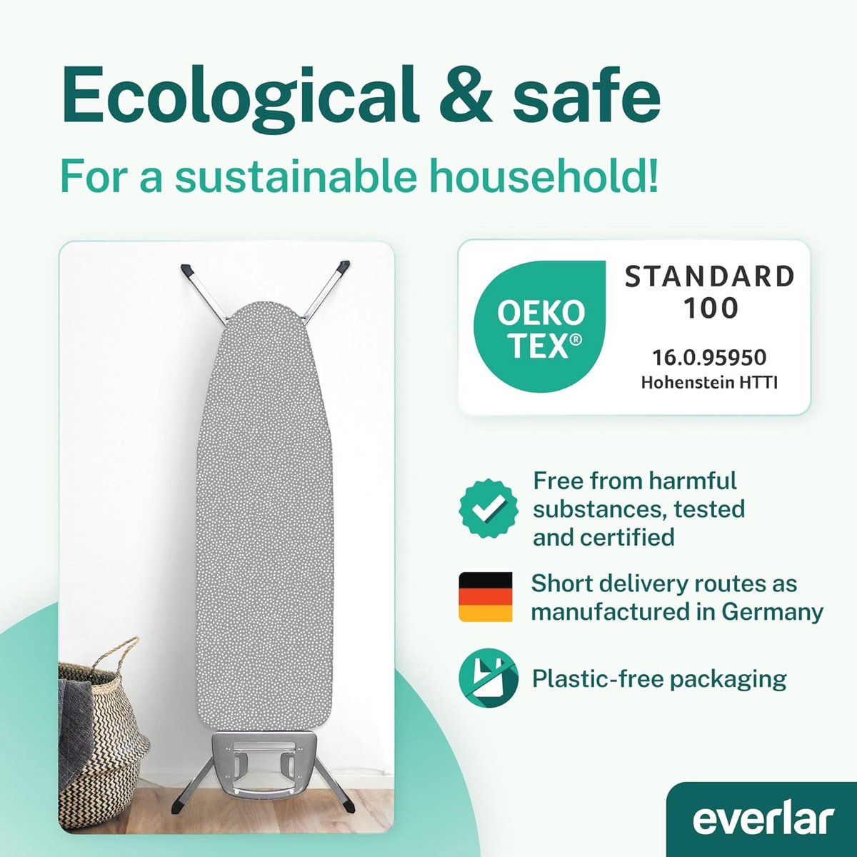 Premium strijkplankovertrek 120 x 40 cm - Öko-Tex 100 - Ideaal voor strijkplanken 115-122 x 35-40 cm