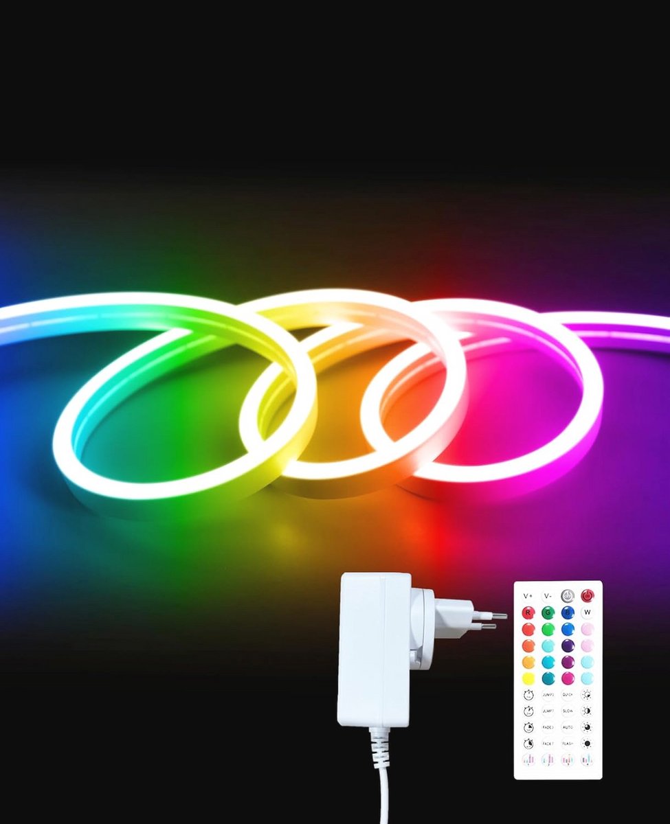 RGB Neon Ledstrip 10m - Waterdicht en Flexibel met Bluetooth en IR afstandsbediening voor Binnen en Buiten