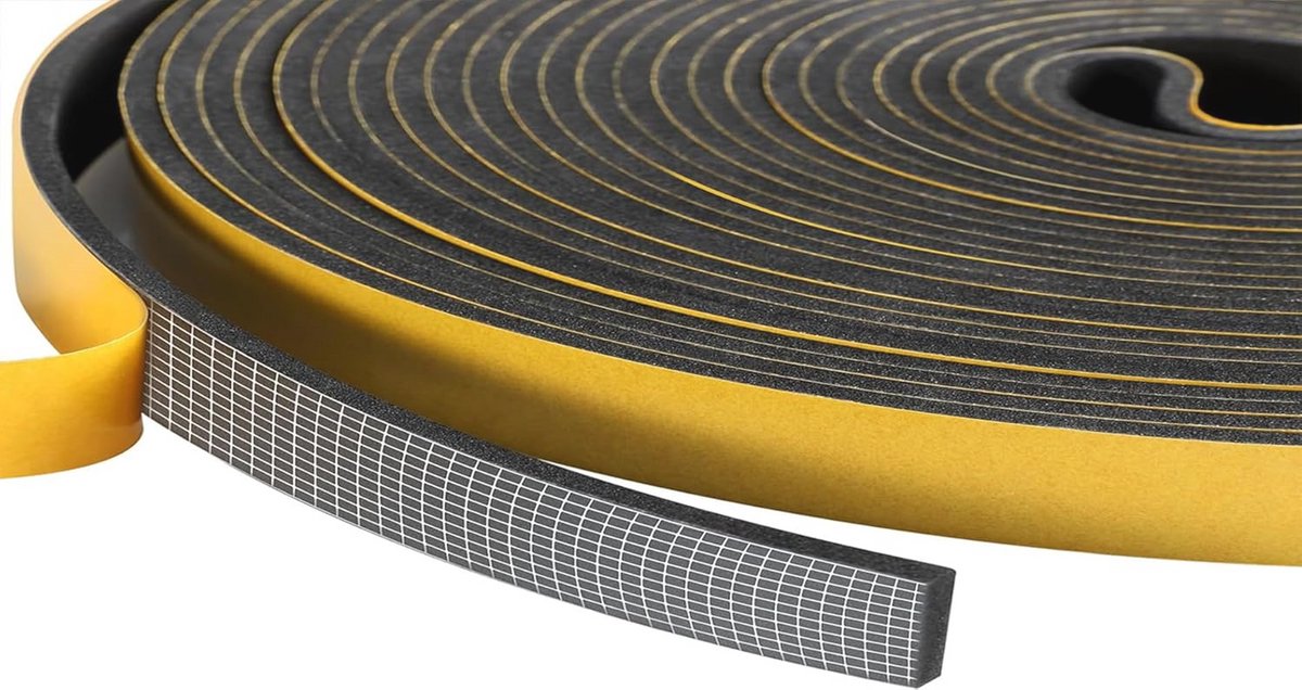 Tochtstrip voor ramen, 2 rollen 6 mm (B) x 6 mm (T) schuimtape, weerstriptape voor ramen, afdichting, zelfklevende deurisolatietape, totaal 10 m lang, zwart