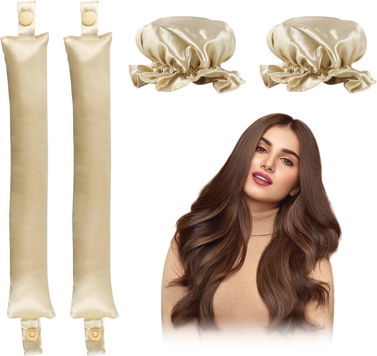 2 stuks krulspelden, lange krulspelden, hitteloze haarkruller, zijden haarkruller, haarkrullers zonder hitte, krullen zonder hitte (beige)