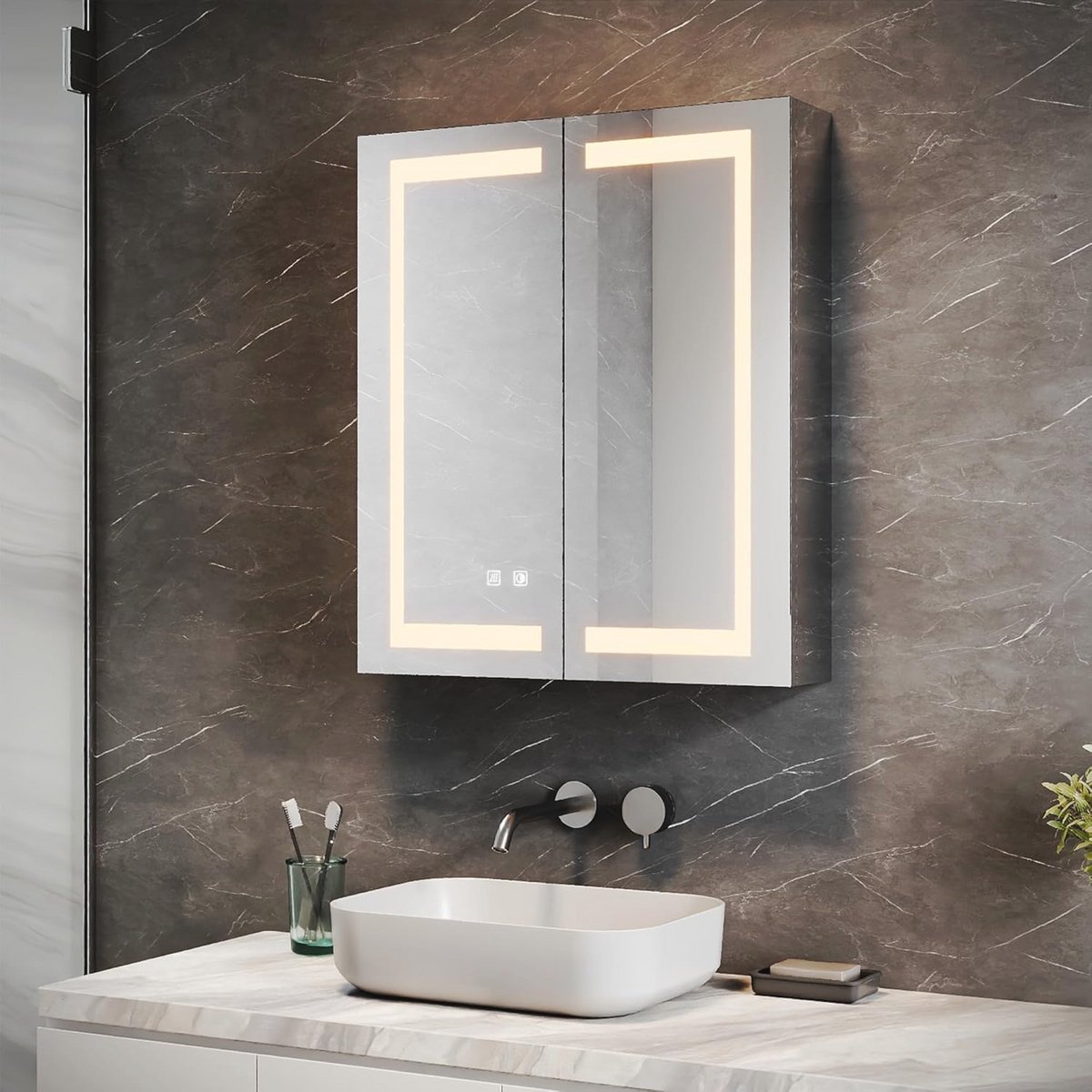 Moderne Badkamerspiegelkast met Verlichting en Waterdichte Afwerking - 60 x 70 cm