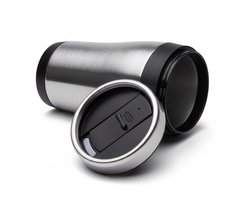 Benson Warmhoudbeker - thermos isoleer koffiebeker - mok - RVS - zilver en zwart - 450 ml - Reisbeker