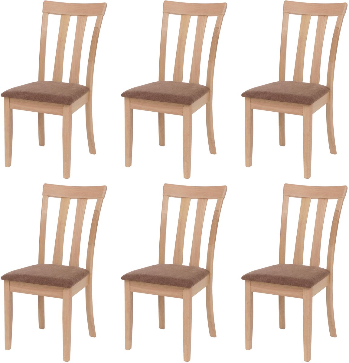 Set van 6 eetkamerstoelen MCW-G46, keukenstoel, stof/textiel, massief hout ~ natuurkleurig frame, bruin