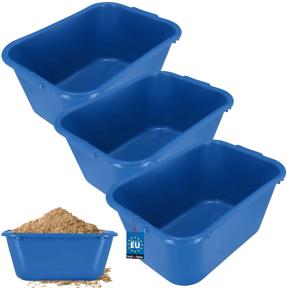 Kotarbau Serie - Rechthoekige Bouwkuip - 55L - Blauw - Set van 3