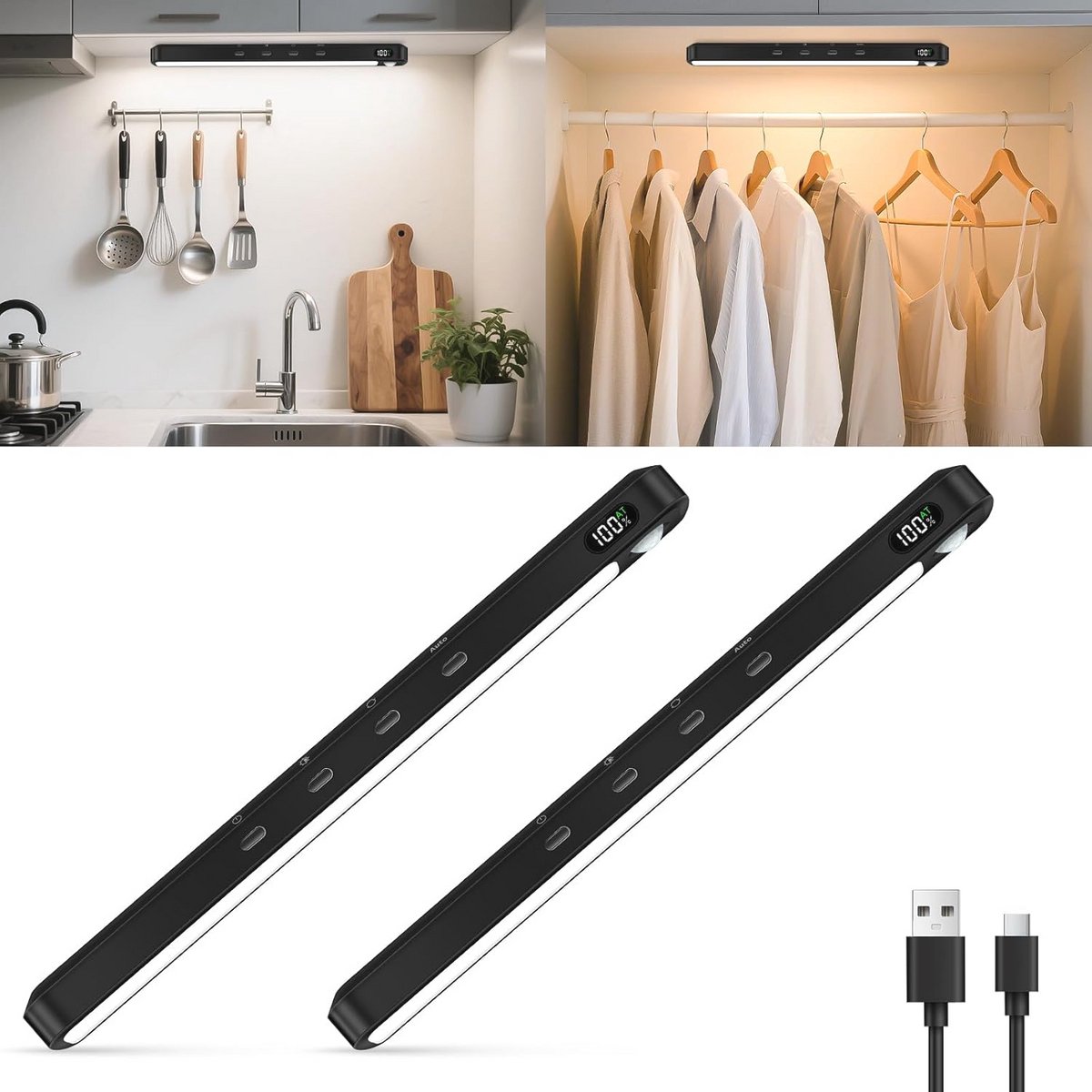Kastverlichting met Bewegingsmelder en Dimfunctie - Oplaadbare LED Onderbouwlamp voor Keuken en Kledingkast