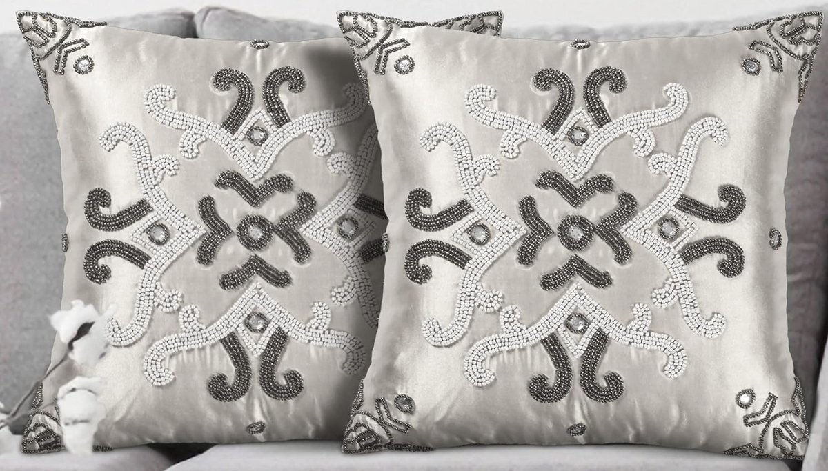 Decoratieve Kussensloop met Handkralen - Elegant Accessoire voor Bank en Bed - 16x16 Inch, 2 Stuks