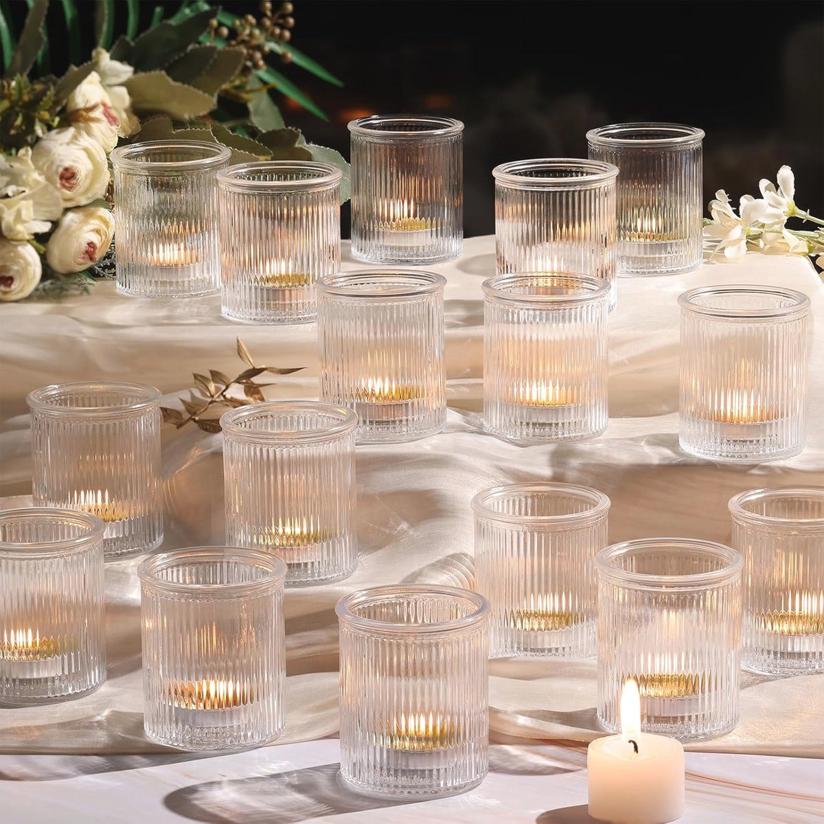 32PCS Ribbed Wax Tea Light Candle Holders