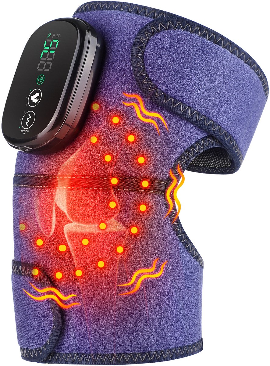 Knie-massageapparaat (met verwarmings- en infraroodlichtfuncties), knieverwarmingskussen voor ontspanning, draadloze verwarmde kniebandage, verwarmde kniebrace, 1 stuk, blauw