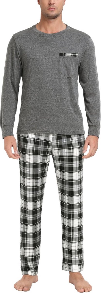 Heren Tweedelige Pyjama Set met Lange Mouwen en Lange Broek S-XXL