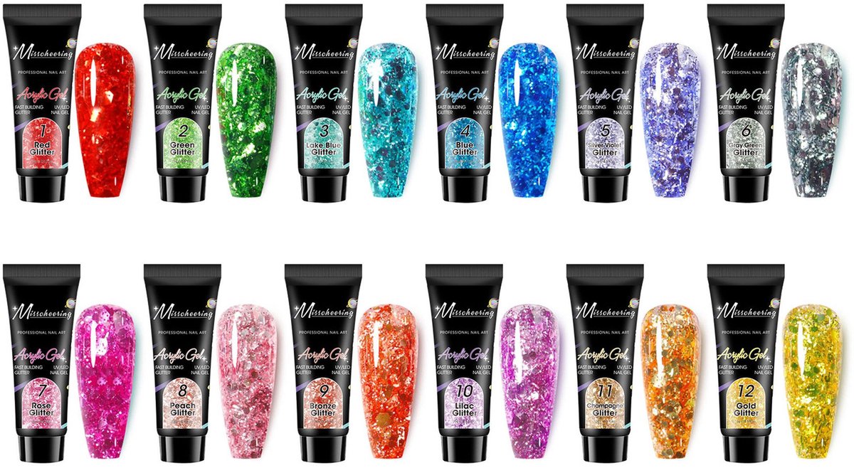 NAXSIR Gel voor Nail Art - 12 Kleuren Starter Set - Nail Extension Building Gel voor Thuisgebruik