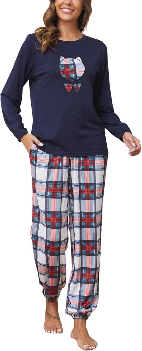 Reliwel Pajamas Women Long Pajamas Cotton Winter Pajamas Set Round Neck Top and Pajama Pants Long Sleeve Loungewear Sleepwear Home Suit Cozy Leisure Suit
