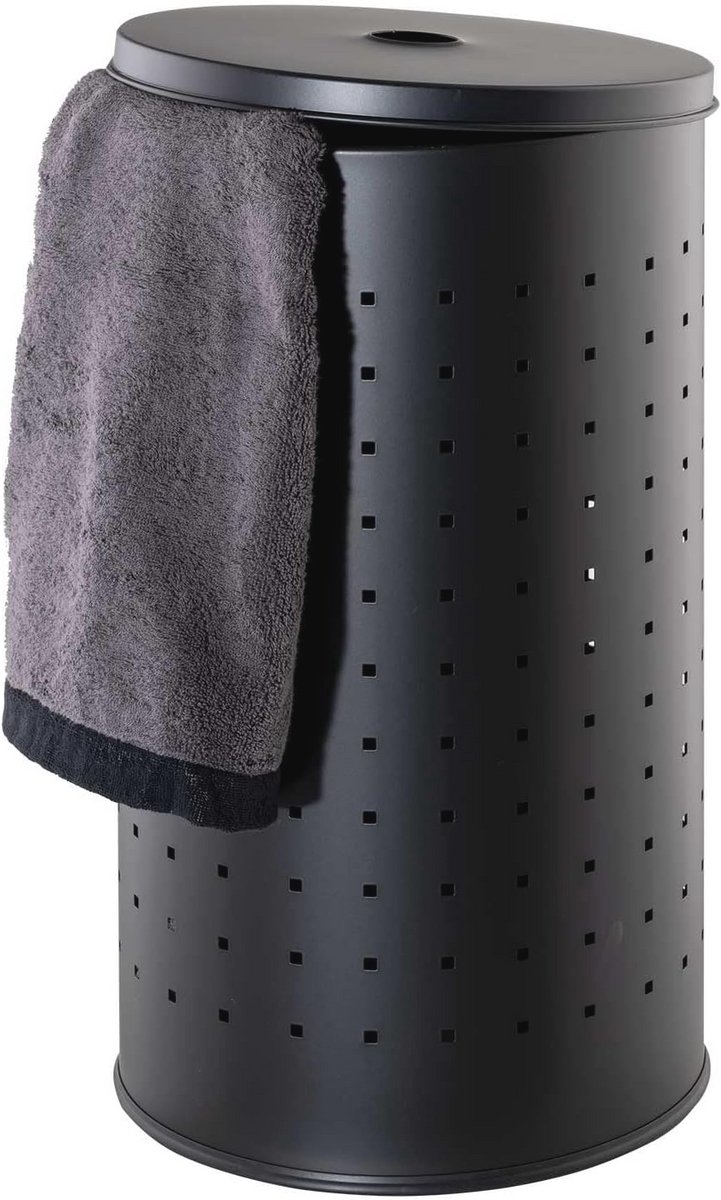 Wasmand met Deksel en Luchtgaten - RVS - Zwart - 37 L - Ø 29 cm - 54 cm Hoogte