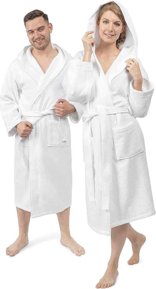 Badjas met capuchon van 100% katoen voor dames en heren - Luxe badstof wafelpiqué voor sauna, wellness en strand