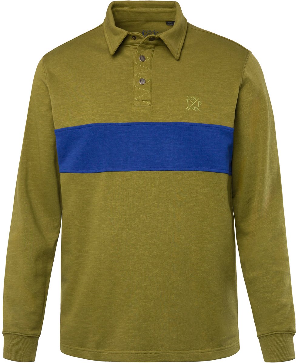 JP 1880 - Heren - Rugby-sweater strepen op de borst polokraag met drukknopen - Cactus - Maat L