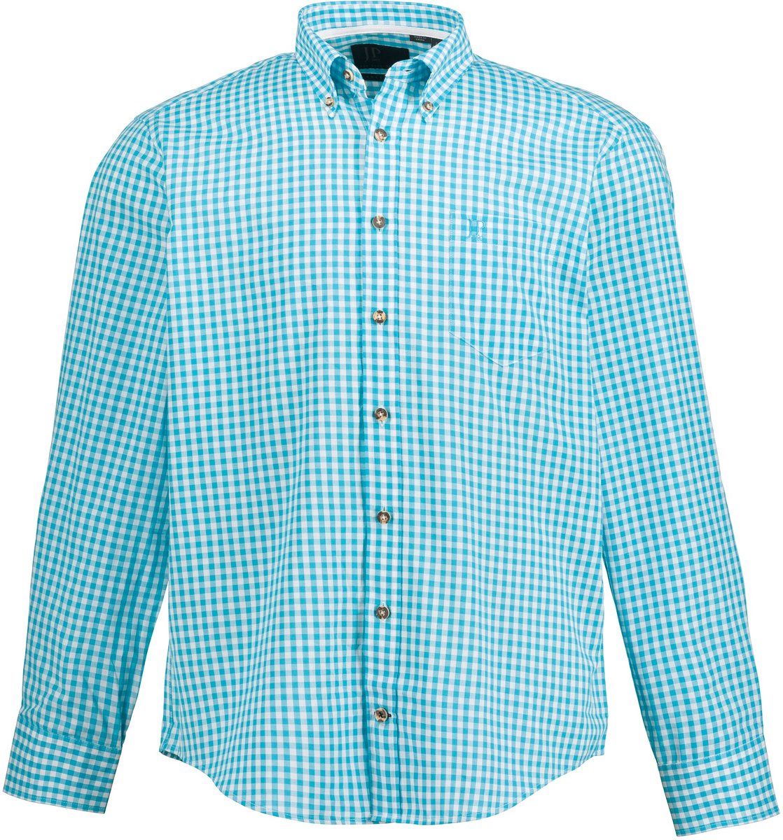 JP 1880 - Heren - Ruitenshirt traditionele kostuum lange mouwen buttondown-kraag - Turkoois - Maat 4XL