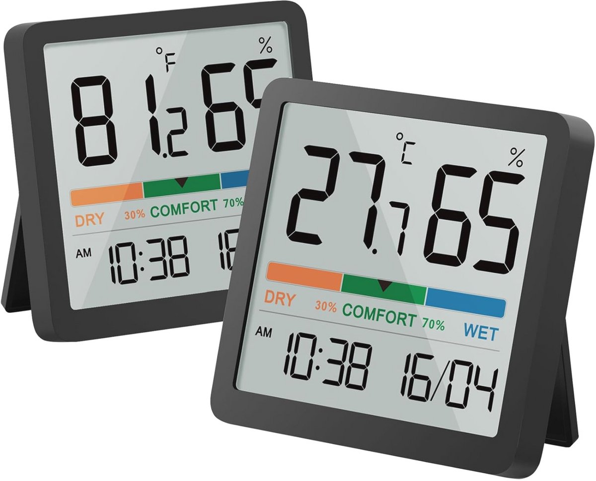 Kamerthermometer Hygrometer Digitale Temperatuur en Vochtigheidsmeter Indoor Luchtmonitor met Klok