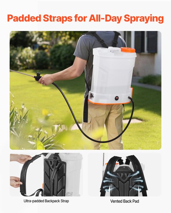 Accu Drukspuit - Elektrische Rugspuit 12 Liter - 0–6 Bar Instelbaar - 2 Uur Werktijd - 2 Telescopische Lansen - 5 Sproeikoppen - Voor Tuin & Gazon - Draagbaar — afbeelding 4