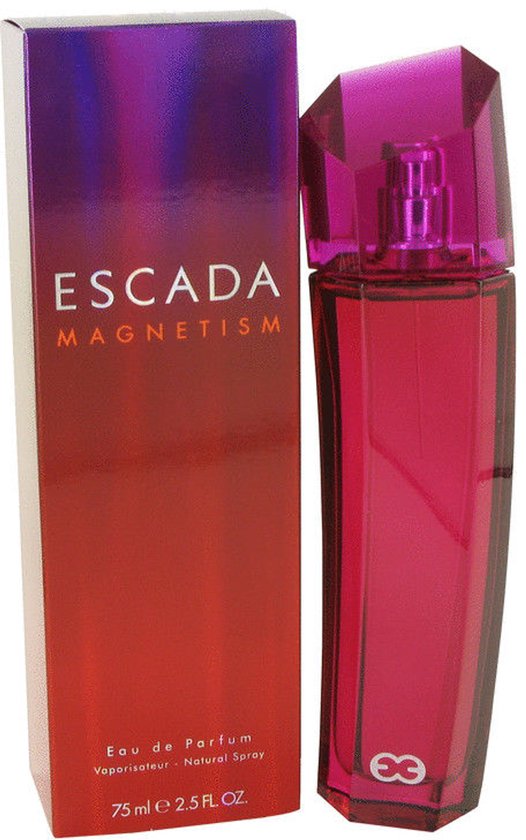 Escada Magnetism Eau de Parfum 75 ml fles en doos met roze-paarse gradiënt.