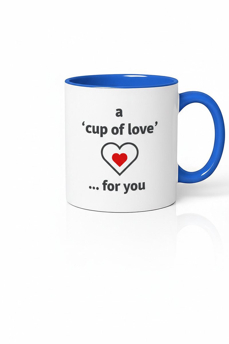 Mok 'A Cup Of Love' met Rood Hart - Blauwe Accent - Liefde Cadeau Beker