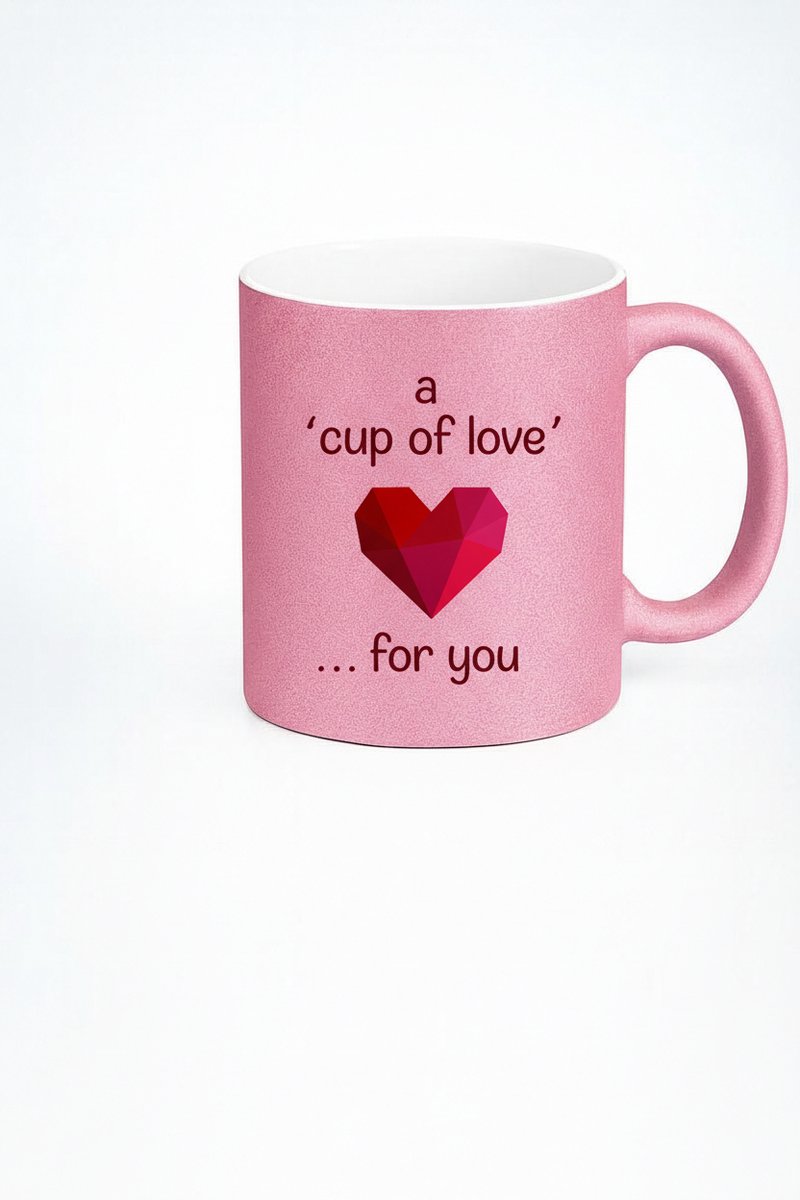 Roze 'Cup of Love' Mok met Geometrisch Hart - Romantisch Cadeau