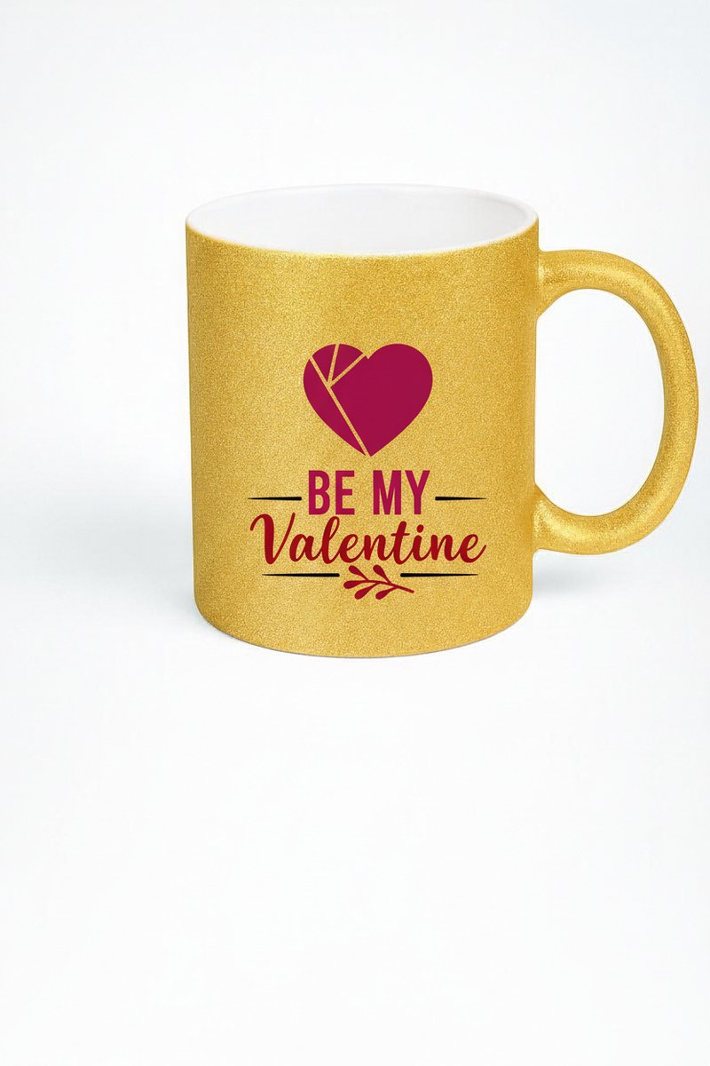 Gouden Glitter Be My Valentine Mok - Romantisch Valentijnscadeau met Hart