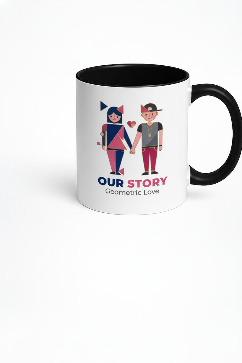 Geometric Love Our Story Mok - Romantisch Koppel Design - Uniek Liefdescadeau