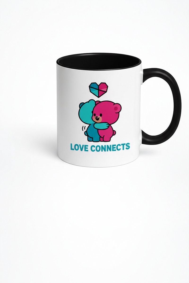 Mok 'Love Connects' met Knuffelberen & Tweekleurig Hart - Liefdevol & Uniek Cadeau