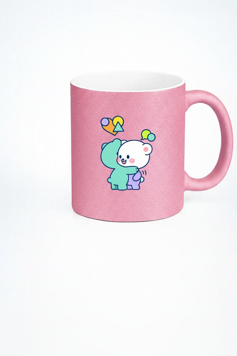 Roze Glitter Mok met Knuffelende Beren Design - Schattige Liefde Beker Cadeau
