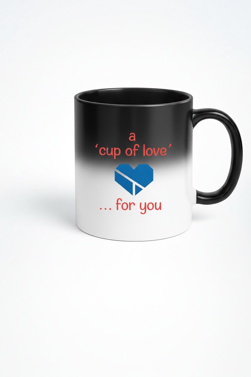 Magische Mok 'Cup of Love' met Hart - Warmtegevoelig Zwart - Origineel Cadeau Liefde