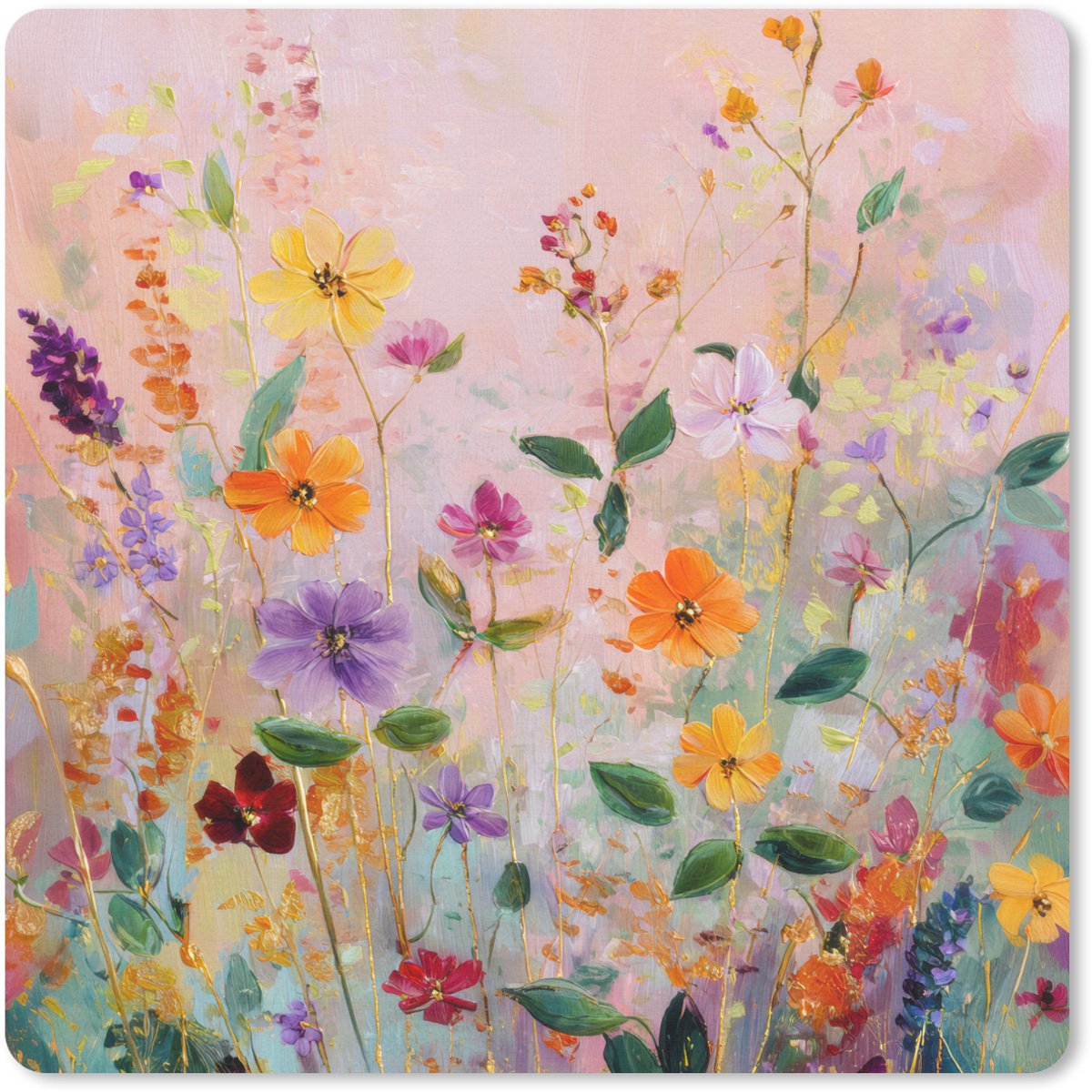 Muismat 20x20 cm - Mousepad Schilderij - Bloemen - Abstract - Kleurrijk - Muismatten