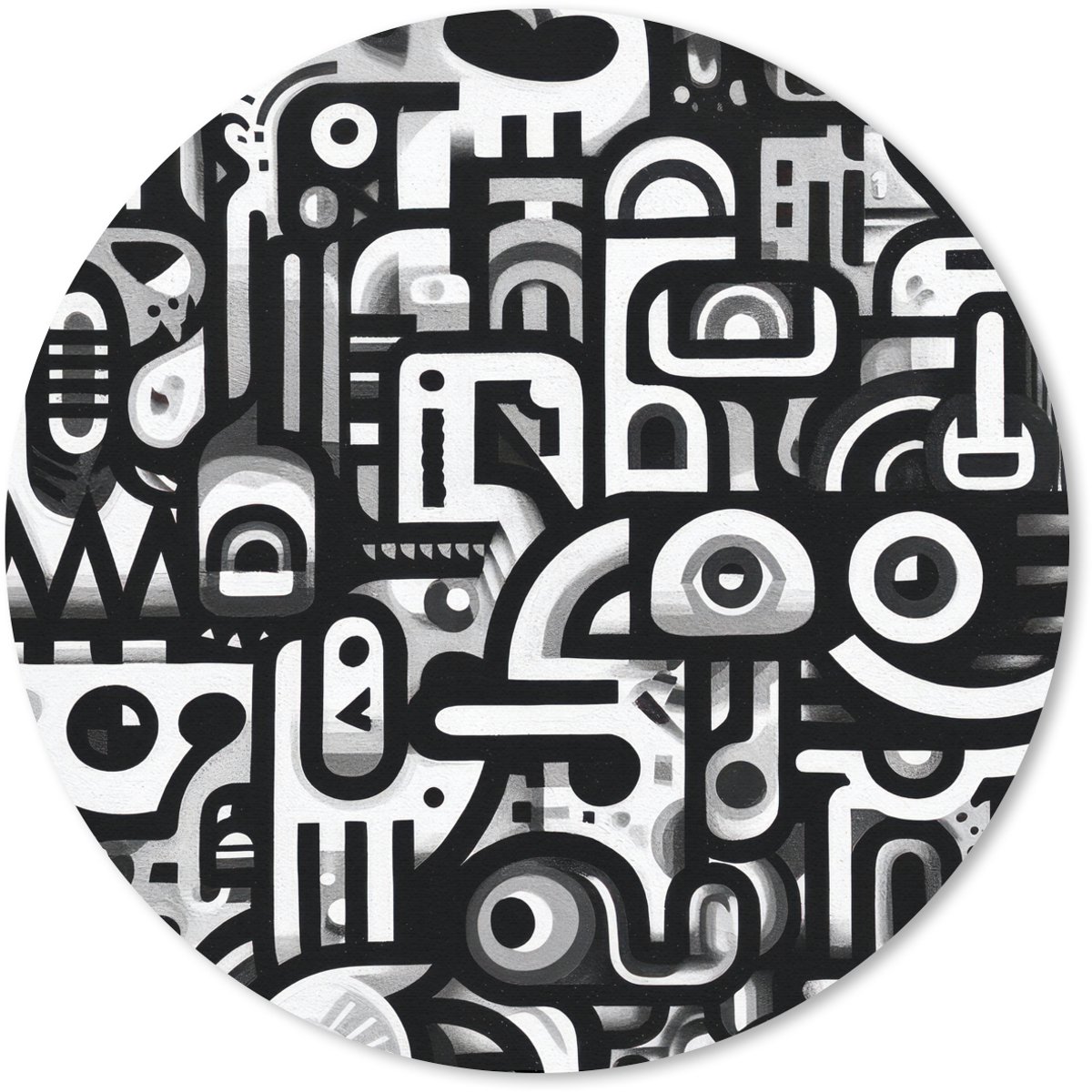 Muismat rond 40x40 cm - Mousepad Symbolen - Abstract - Grafisch - Zwart - Ronde muismatten