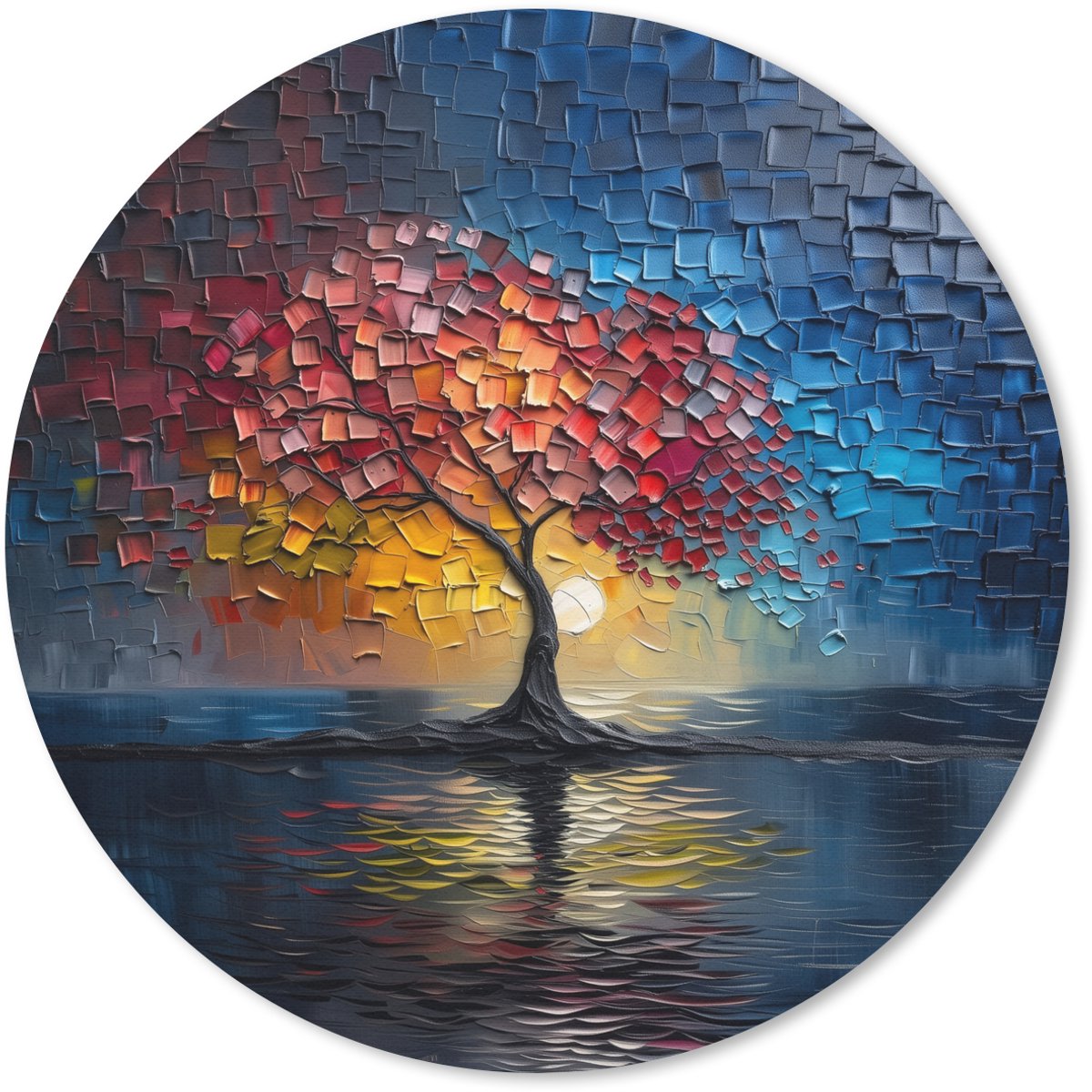 Muismat rond 30x30 cm - Mousepad Boom - Blauw - Bladeren - Vakken - Ronde muismatten