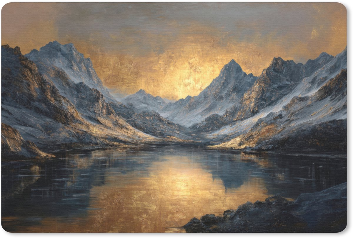 Muismat 27x18 cm - Mousepad Berglandschap met Gouden Zonsondergang - Muismatten