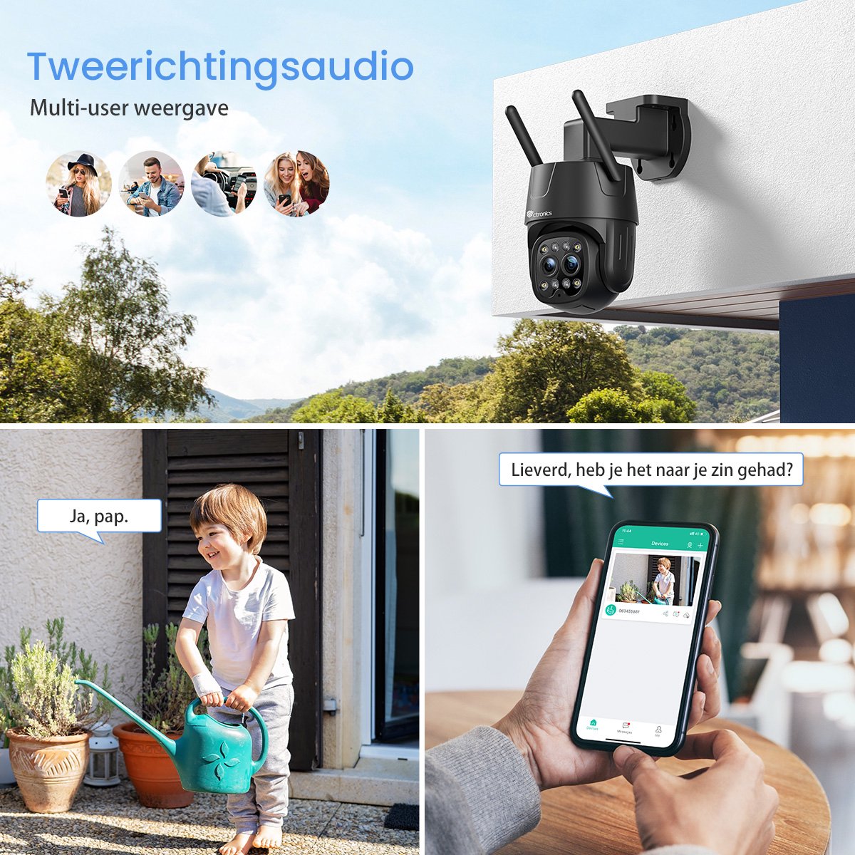 Ctronics 2.5K 4MP Buiten Camera met Nachtzicht - 2.4/5GHz WiFi - Dual Lens 6x Zoom Automatisch Volgen & Zoomen - IP66 Waterdicht - Beveiligingscamera Buiten (zwart) – foto 3