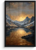 Poster in lijst - Fotolijst 40x60 cm - Posters - Berglandschap met Gouden Zonsondergang - Posterlijst zwart - Decoratie - Wanddecoratie woonkamer - Muurdecoratie slaapkamer