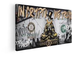 Artaza Canvas Schilderij Dagobert Duck Bitcoin - 80x40 cm - Wanddecoratie Graffiti - Muurdecoratie Geld - Decoratie In Crypto We Trust