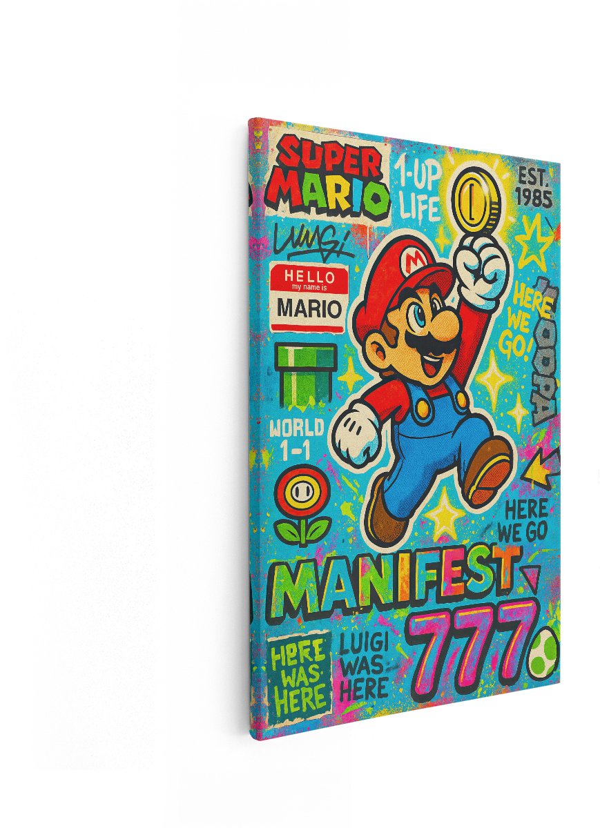 Artaza Canvas Schilderij Super Mario - 80x120 cm - Wanddecoratie Jongenskamer - Muurdecoratie Pop Art - Decoratie Kinderkamer Kleurrijk