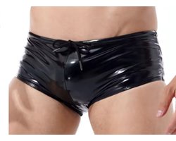 BamBella ® - Boxer short Maat S/M Datex Zwart (Latex en stof SM kleding BDSM erotische heren kleding ondergoed lingerie onderbroek zwart