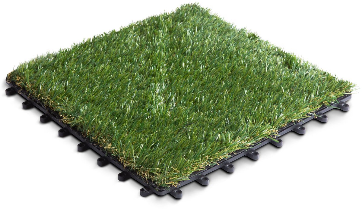 Kunstgras Tegels met kliksysteem – 30 × 30 cm – set van 11 stuks (±1 m²) – modulair balkon- en terrasvloeren – groen – weer- en UV-bestendig – waterdoorlatend [11547]