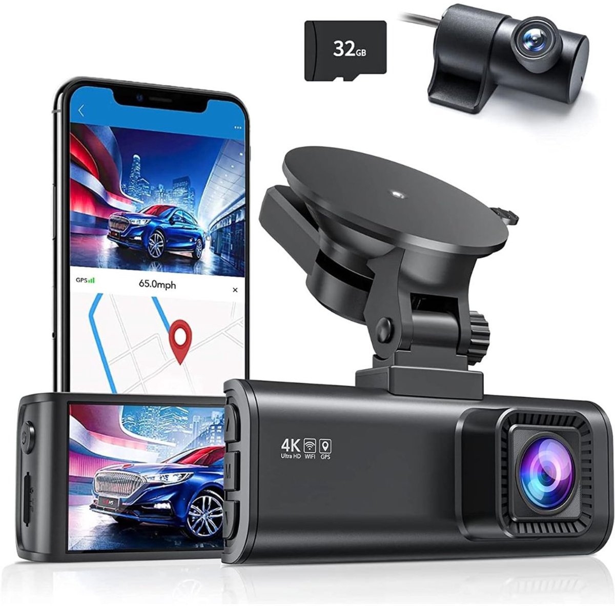 Quvo® Dashcam Voor en Achter - Dashcam - Parkeermonitor - Nachtzicht - Zwart - 10cm x 4cm x 3cm
